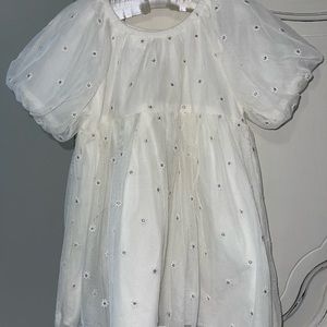 Zara white toddler dress with tulle and flower embroidered throughout
